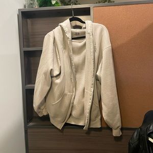 oversized taupe zip up hoodie
